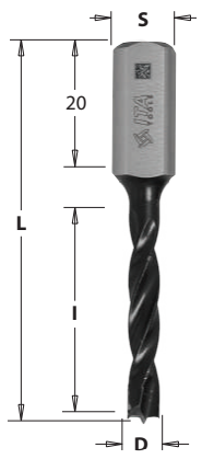 Vrták kolíkovací neprůchozí (D=4; I=30; L=57,5; S=10x20) LH