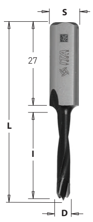 Vrták kolíkovací neprůchozí (D=4; I=27; L=57,5; S=10x27) LH