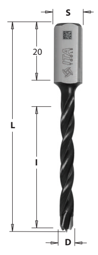 Vrták kolíkovací neprůchozí (D=5; I=43; L=70; S=10x20) RH