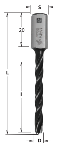Vrták kolíkovací neprůchozí (D=10; I=43; L=70; S=10x20) RH