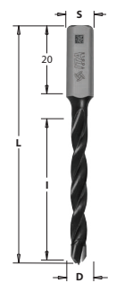 Vrták kolíkovací neprůchozí (D=7; l=30; L=55,5; S=8x20) LH