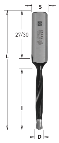 Vrták kolíkovací neprůchozí (D=6; l=27; L=57,5; S=10x27) RH