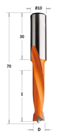 Kolíkovací vrták neprůchozí (D=10 mm; I=43 mm; L=70 mm; Z2) LH