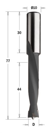 Kolíkovací vrták neprůchozí (D=6 mm; I=44 mm; L=77 mm; Z2) RH