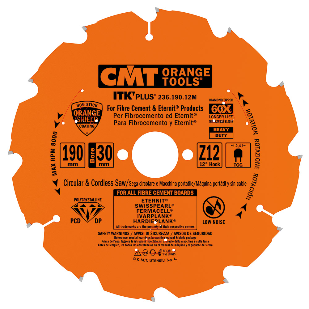 CMT Diamantový pilový kotouč na ultra tvrdé materiály D=190 Z=12 F=30 K=2,1-2,2/