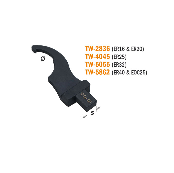 Hákový klíč pro matice - ER25, D40-45 mm, S=14x18 mm