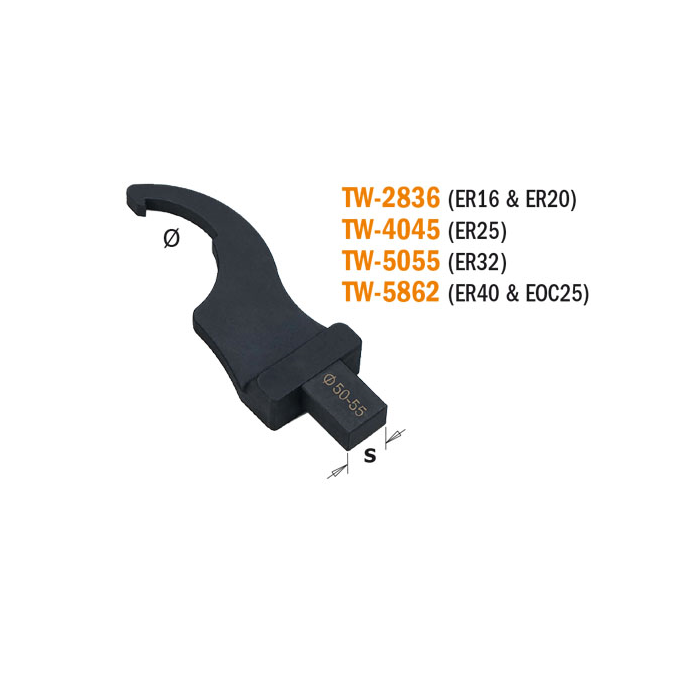 Hákový klíč pro matice - ER32, D50-55 mm, S=14x18 mm