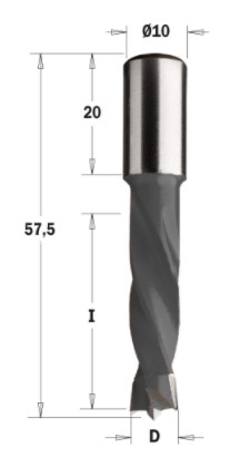 Kolíkovací vrták neprůchozí (D=5 mm; I=30 mm; L=57,5 mm; Z2) RH