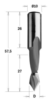 Kolíkovací vrták průchozí (D=5 mm; I=27 mm; L=57,5 mm; Z2) RH