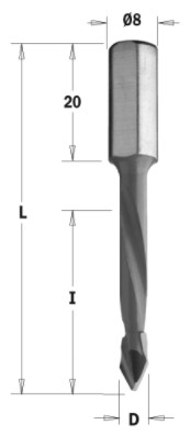 Kolíkovací vrták průchozí (D=5 mm; I=30 mm; L=56 mm; Z2) RH