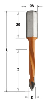 Kolíkovací vrták průchozí (D=5 mm; I=30 mm; L=56 mm; Z2) LH